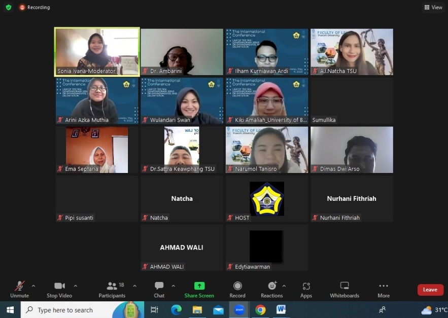 The Faculty of Law of the University of Bengkulu and Thaksin University are holding an International Conference on the Law of the Sea via Zoom